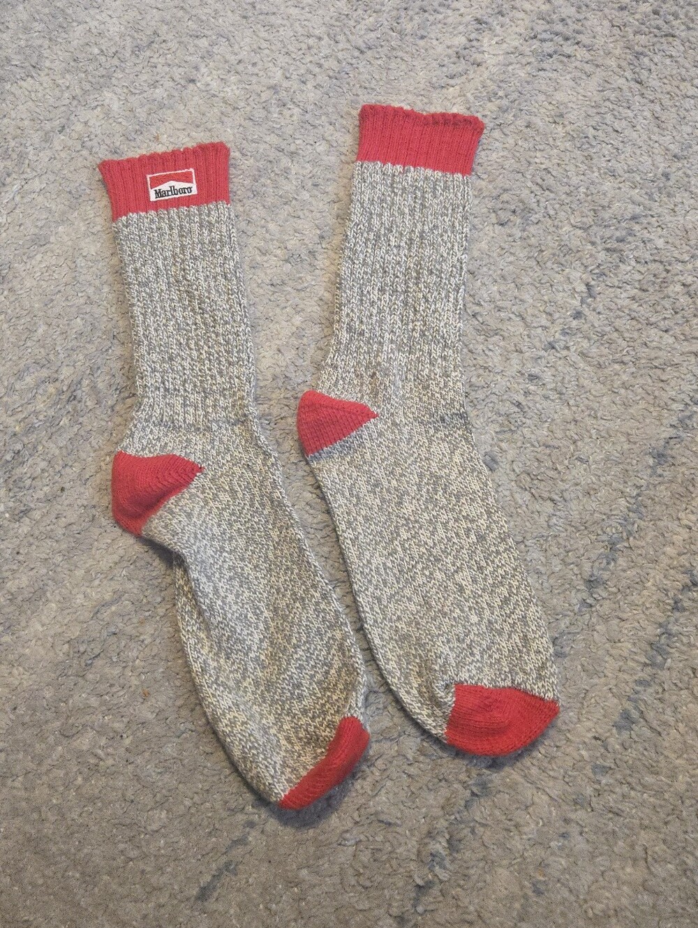 Vintage Marlboro Embroidered Patch Gray Red Thermal Knit Mens Socks One Size OS